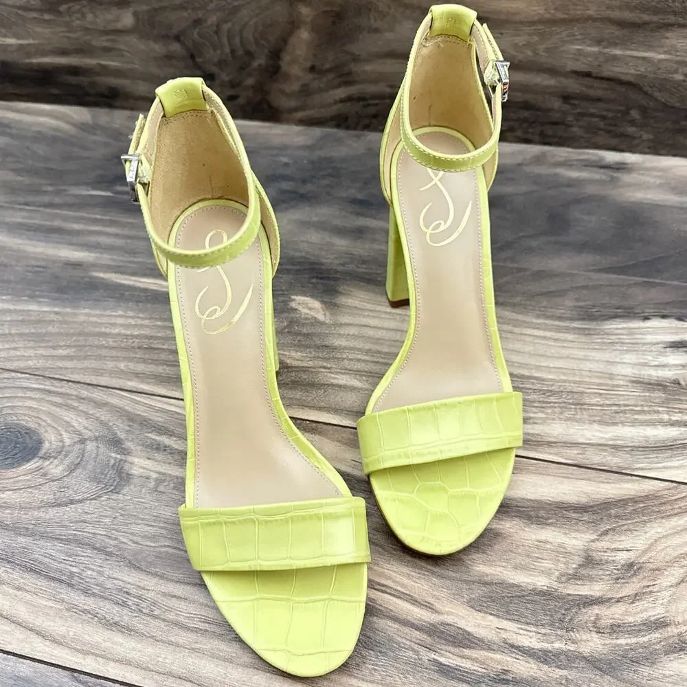 NIB Sam Edelman 8M Yaro Leather Ankle Strap Block Heel Sandals Kiwi - Picture 4 of 13